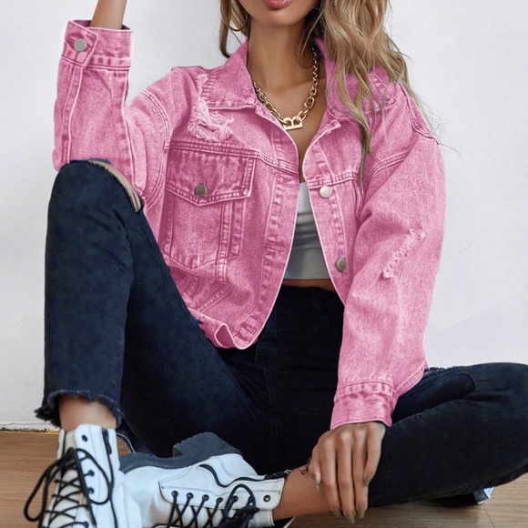 Distressed Button Down Loose Fit Denim Jeans Jackets - Picture 6 of 9